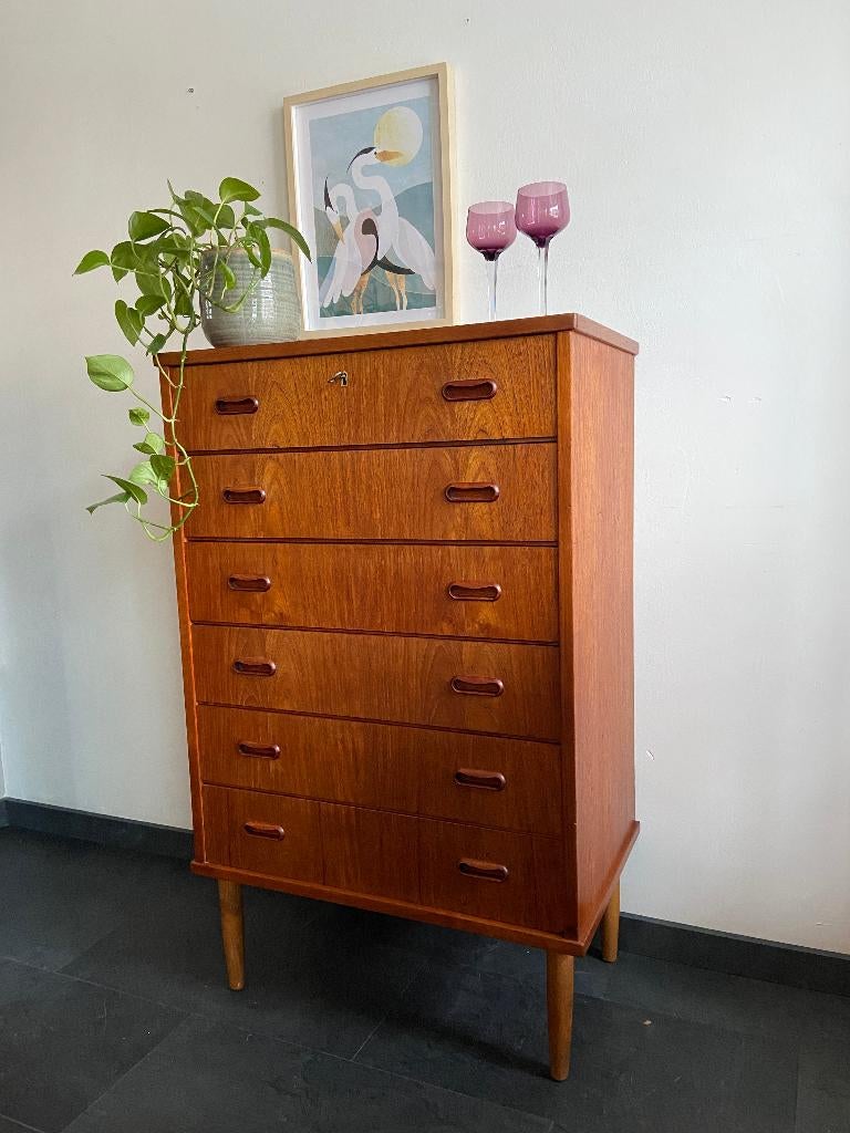 Vintage ladekast met 6 laden, Ophalen, Gebruikt, 5 laden of meer, 100 tot 150 cm