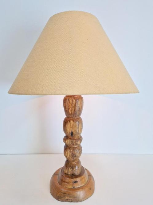 Vintage brutalist eik hout tafellamp ’50 mid century japandi, Huis en Inrichting, Lampen | Tafellampen, Gebruikt, Minder dan 50 cm