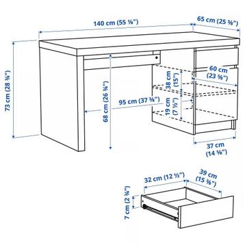 IKEA MALM BUREAU 140x65CM WIT - afbeelding 8