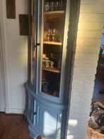 Blauwe hoekkast met ronde glazen deuren, Glas, Landelijk, 150 tot 200 cm, 25 tot 50 cm