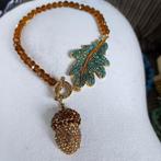 exclusieve ketting met strass en glaskralen nr 2, Nieuw, Goud, Met strass, Verzenden