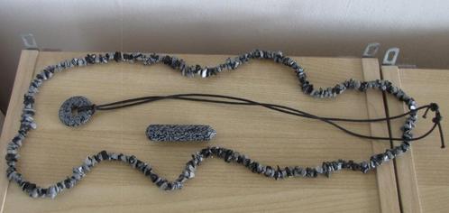 Lange splitketting van mineraal Sneeuwvlok Obsediaan 85 cm, Sieraden, Tassen en Uiterlijk, Kettingen, Zo goed als nieuw, Steen of Mineraal
