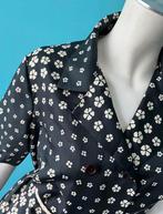 Vintage jaren 70 jurk zwart/creme gebloemd maat 42, Verzenden, Zwart, Maat 42/44 (L), Vintage
