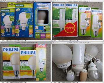 Partij spaarlampen nieuw/gebr. div merken/watt. spaarlamp j0 beschikbaar voor biedingen