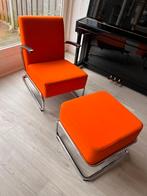 Gispen fauteuil 405 met hocker - oranje, Ophalen, Metaal, 75 tot 100 cm, Zo goed als nieuw
