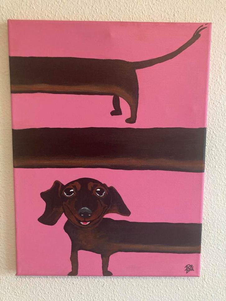 Teckel Schilderij - Handgemaakt, Antiek en Kunst, Kunst | Schilderijen | Klassiek, Ophalen of Verzenden