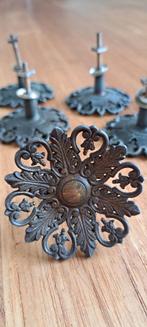 6 Vintage meubel knopen, gietijzer bloemmotief, Ophalen of Verzenden