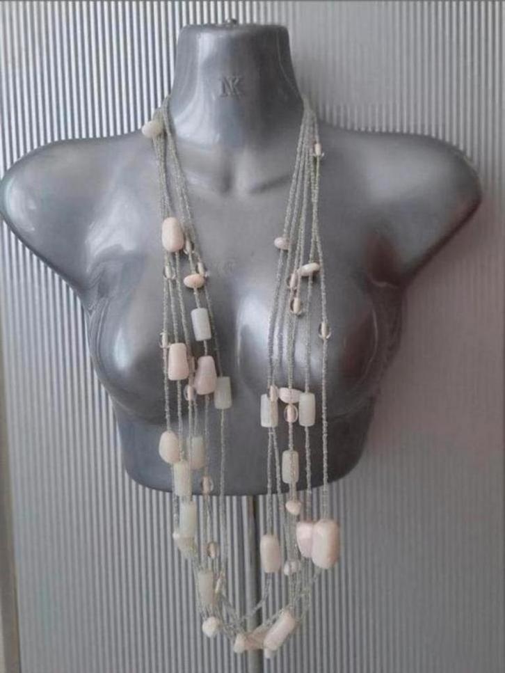 Manouk - meerstrengen ketting met stenen kralen, Sieraden, Tassen en Uiterlijk, Kettingen, Nieuw, Steen of Mineraal, Wit, Met hanger