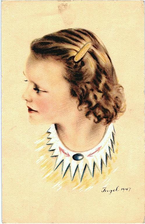 806215	vintage	Fantasie	Meisje	1947 Ill Ingel of Kigel	Nette, Verzamelen, Ansichtkaarten | Themakaarten, Ongelopen, 1940 tot 1960