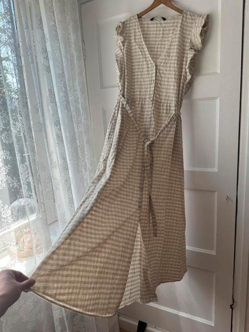 Zomerse beige zand vichy geruite maxi lange jurk Zara L 40, Kleding | Dames, Jurken, Zo goed als nieuw, Maat 38/40 (M), Beige