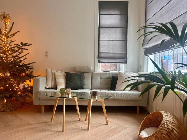 LANDSKRONA 3-zitsbank - Gunnared beige/hout, Huis en Inrichting, Banken | Bankstellen, Zo goed als nieuw, Rechte bank, Driepersoons