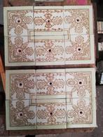 2x tableau 17x25,5 cm lichtgroen/roze antieke fornuistegels, Ophalen of Verzenden