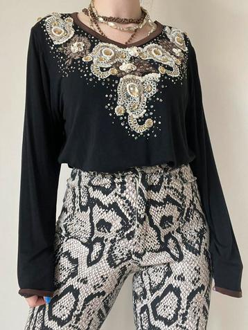 Vintage top/shirt met pailletten, L. Glitter party sequin beschikbaar voor biedingen