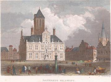 "RATHHAUS ZU DELFT" Ingekleurde staalgravure ca. 1838 beschikbaar voor biedingen