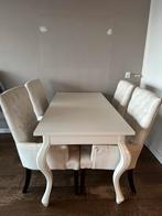 Eetkamertafel met Wit leren stoelen met armleuning, Huis en Inrichting, Gebruikt, Ophalen of Verzenden