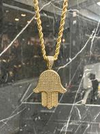 14k Gouden Rope Ketting met Hamsa Hanger 66 cm, Ophalen of Verzenden, Nieuw, Goud, Met hanger
