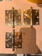 3x Goudkleurige Scharnieren - Gebruikt, Doe-het-zelf en Verbouw, Hang- en Sluitwerk, Ophalen of Verzenden, Gebruikt