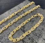 14 karaats gouden platte koningsketting met armband set, Sieraden, Tassen en Uiterlijk, Kettingen, Nieuw, Goud, Goud, Ophalen of Verzenden