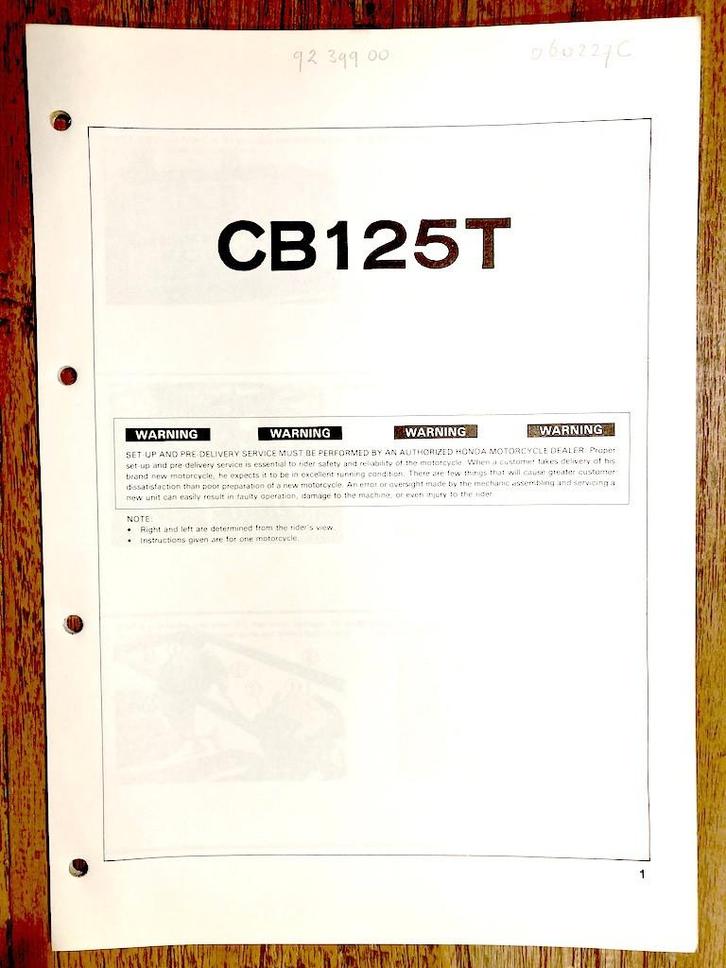 Honda CB125T 1980 Set-up Instructions, Motoren, Handleidingen en Instructieboekjes, Honda, Verzenden