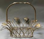 Prachtige droogbloemhouder, goudkleurige metalen mand, Antiek en Kunst, Ophalen of Verzenden