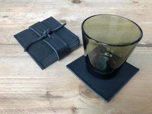 Leren onderzetters zwart 6 st., Huis en Inrichting, Woonaccessoires | Onderzetters, Nieuw, Glas of Kopje, Ophalen of Verzenden