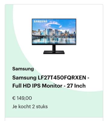 Samsung Full HD IPS monitor 27 inch - 2 stuks beschikbaar voor biedingen