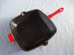 Grillpan gietijzer 24 cm Ernesto rood emaille, Gebruikt, Ophalen of Verzenden, Koekenpan of Braadpan, Gietijzer