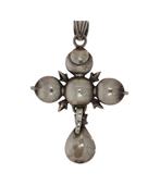 Antieke zilveren kruis ketting hanger 10 roos diamanten, Sieraden, Tassen en Uiterlijk, Antieke sieraden, Hanger, Met edelsteen