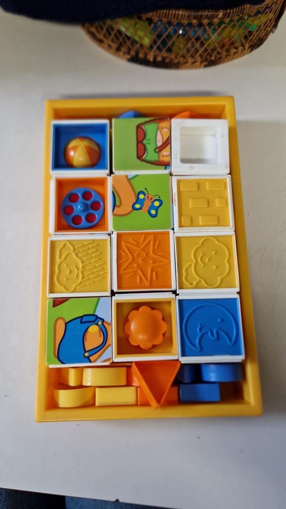 Vintage Blokkenpuzzel met Vormenstoof, Kinderen en Baby's, Speelgoed | Educatief en Creatief, Gebruikt, Puzzelen, Ophalen of Verzenden