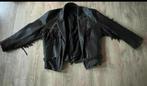 Vintage leren zwarte jas met franjes Maat l, Ophalen of Verzenden, Zo goed als nieuw, Maat 52/54 (L), Zwart