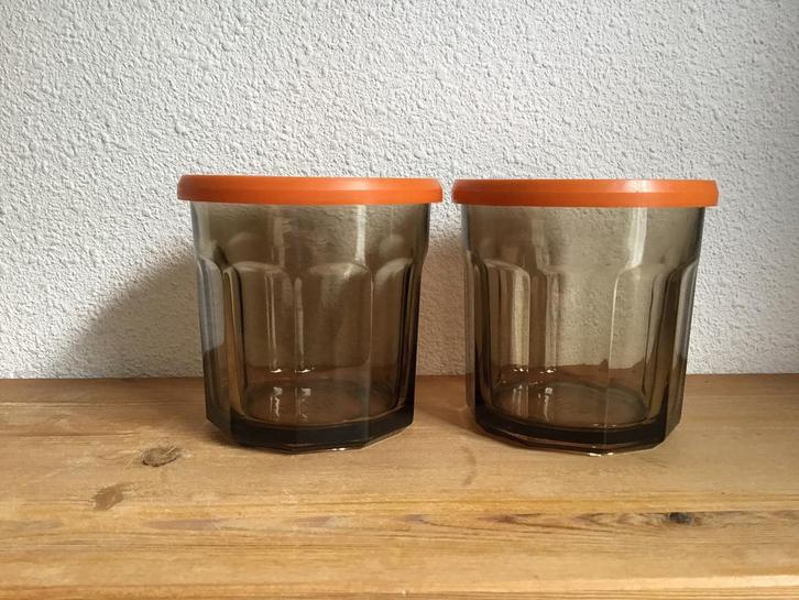 Retro Luminarc rookglas voorraadpotten 500 cl., Huis en Inrichting, Keuken | Servies, Zo goed als nieuw, Glas of Glazen, Overige stijlen