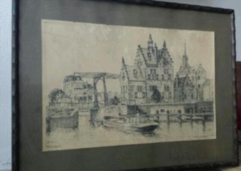 potloodtekening H.Estgerbuh (1879-1959) Zaandam havenkantoor, Antiek en Kunst, Kunst | Tekeningen en Foto's, Ophalen