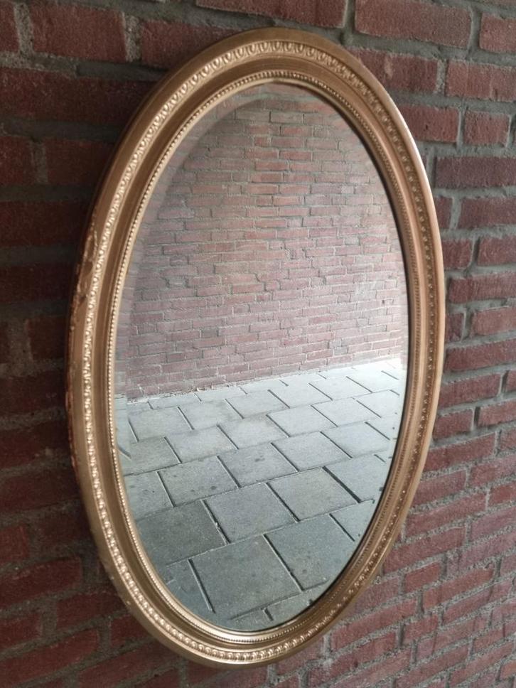 Antieke ovale facetgeslepen spiegel, Huis en Inrichting, Woonaccessoires | Spiegels, Gebruikt, 50 tot 75 cm, 100 tot 150 cm, Ovaal