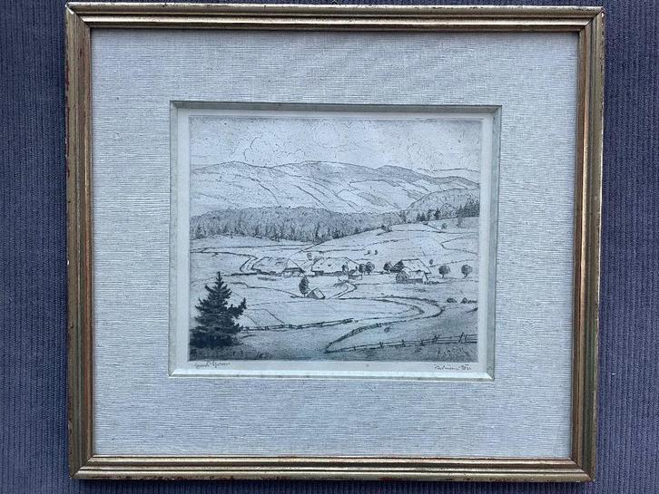 Ets van een landschap van Ferdinand Dörr, Antiek en Kunst, Kunst | Etsen en Gravures, Ophalen of Verzenden