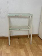 Vintage jaren 50  bijzettafel  kastje glas wit metaal, Ophalen, Gebruikt, 50 tot 100 cm, Vintage