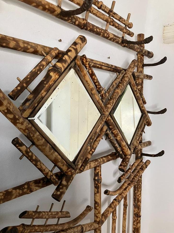 Vintage Bamboo kapstok met spiegels en paraplurek, Antiek en Kunst, Curiosa en Brocante, Ophalen