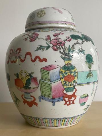 Antieke grote Chinese famille rose gemberpot Chinees beschikbaar voor biedingen