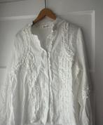 Wiite m roezel ruches ruffle blouse Flam Mode L 42 44, Kleding | Dames, Ophalen of Verzenden, Zo goed als nieuw, Maat 42/44 (L)
