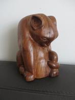 Volkskunst houten beeld, wassende kat, brand merk kunstenaar, Ophalen of Verzenden