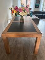 Houten eettafel met lei stenen blad, Huis en Inrichting, Tafels | Eettafels, Ophalen, Gebruikt, 100 tot 150 cm, 200 cm of meer