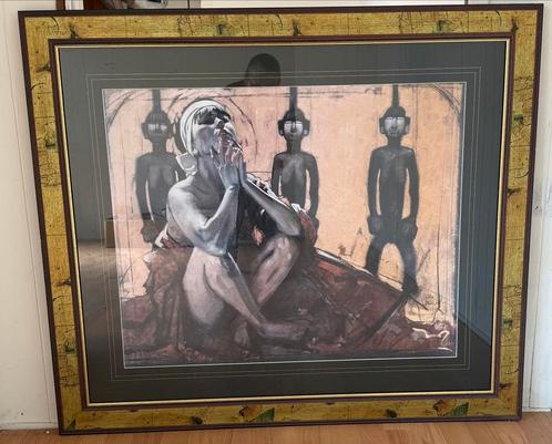 Uniek ingelijst expressief kunstwerk – groot formaat, Antiek en Kunst, Kunst | Schilderijen | Klassiek, Ophalen