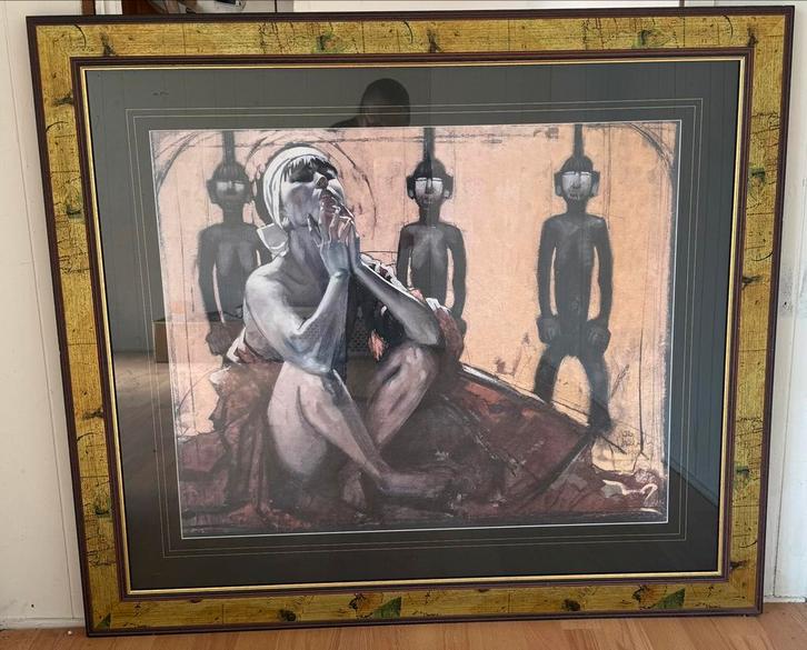 Uniek ingelijst expressief kunstwerk – groot formaat, Antiek en Kunst, Kunst | Schilderijen | Klassiek, Ophalen