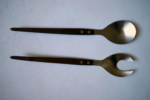vintage saladecouvert van K.G.G. rostfrei teak metaal., Huis en Inrichting, Keuken | Bestek, Gebruikt, Bestekset, Hout, Ophalen of Verzenden