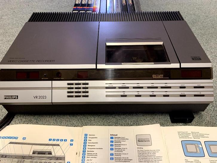 Philips video 2000 - VR2023 met 10 video banden, Audio, Tv en Foto, Videospelers, Niet werkend, Video 2000-speler of -recorder