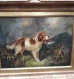 oud schilderij, een jachthond met z'n buit, Antiek en Kunst, Ophalen of Verzenden