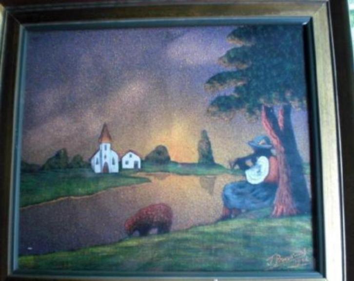 FLUITSPELER BIJ ZONSONDERGANG * Gemengde Techniek *, Antiek en Kunst, Kunst | Schilderijen | Klassiek, Verzenden