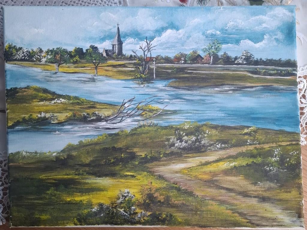 Maaslandschap bij Broekhuizenvorst - Acryl schilderij, Ophalen of Verzenden