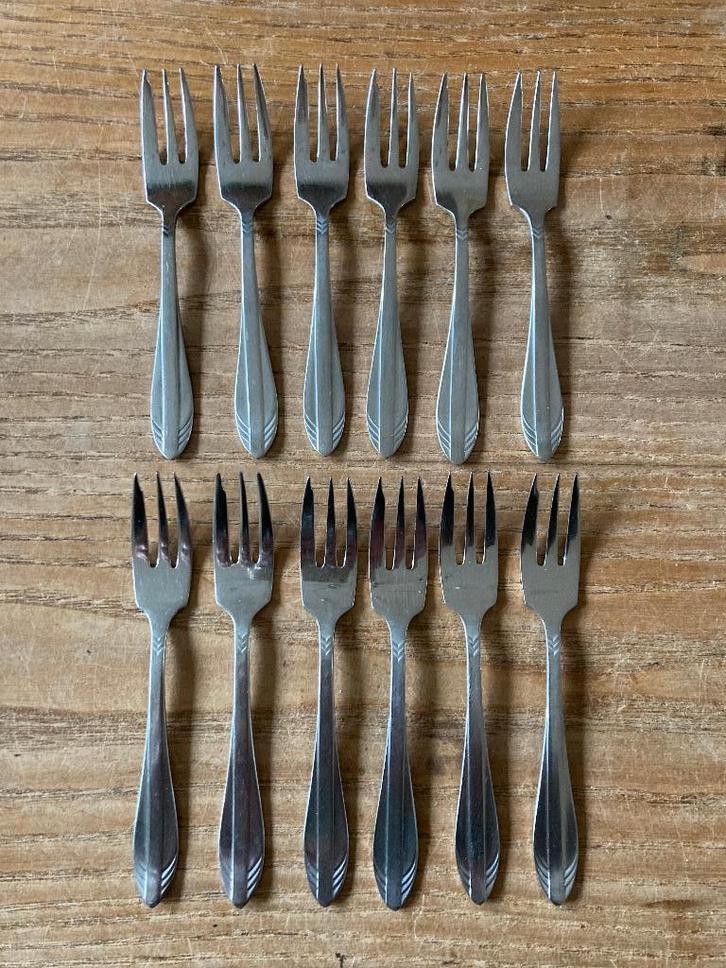 12 Vintage Gero Zilmeta visgraat gebaksvorkjes, Antiek en Kunst, Antiek | Bestek, Ophalen of Verzenden