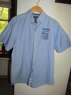 F821 Bartlett L overhemd lichtblauw wit streepje korte mouw, Kleding | Heren, Overhemden, Bartlett, Zo goed als nieuw, Halswijdte 41/42 (L)