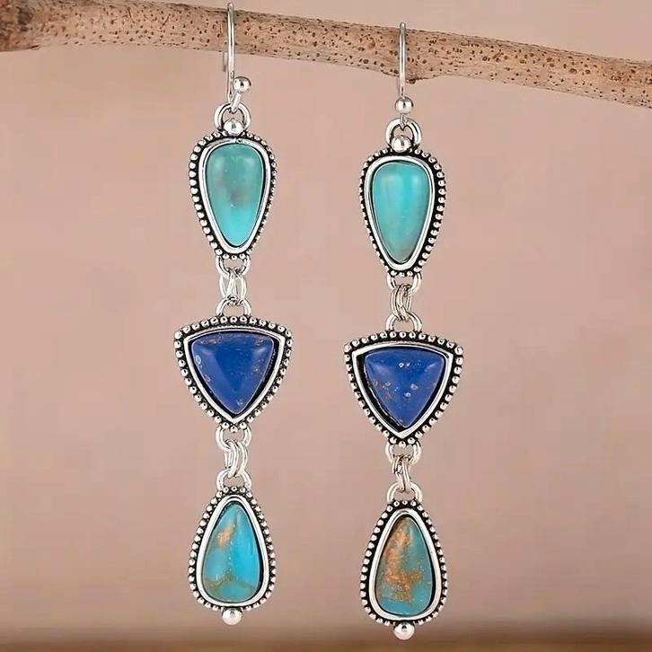 Oorbellen met lapis lazuli en turquoise natuursteen, Sieraden, Tassen en Uiterlijk, Oorbellen, Nieuw, Hangers, Overige materialen